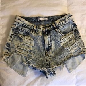 Distressed high waisted denim shorts